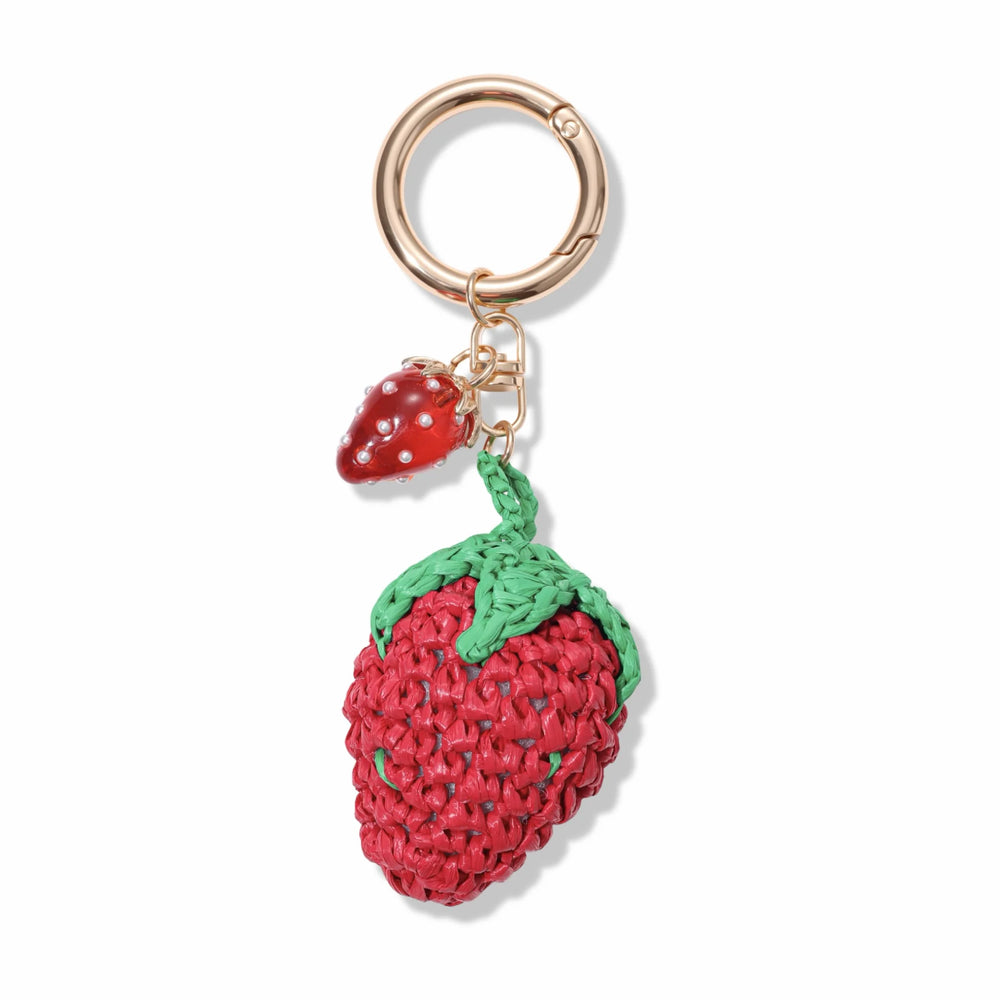 Crochet Strawberry Rhinestone Bag Charm