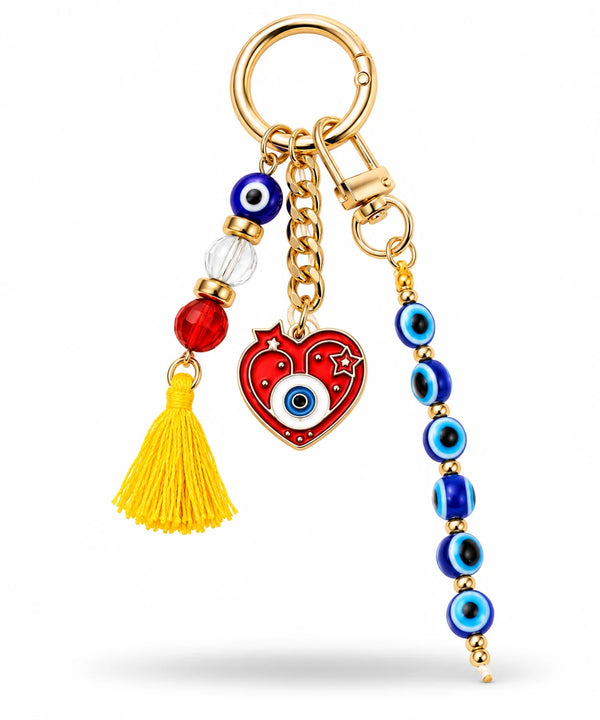 Heart Evil Eye Tassel Bag Charm