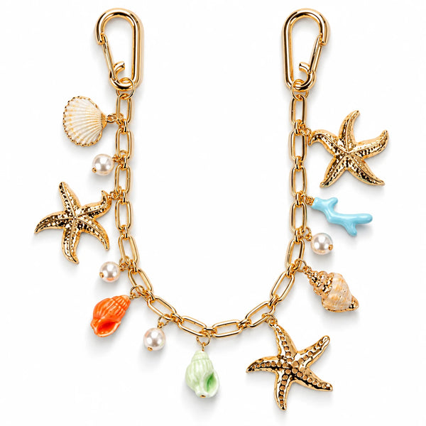 Gold Starfish Seashell Pearl Bag Chain