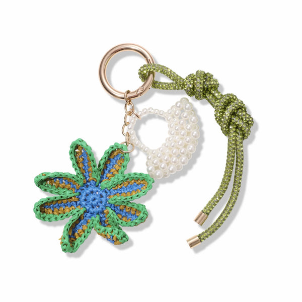 Green Woven Flower Pearl Bag Charm