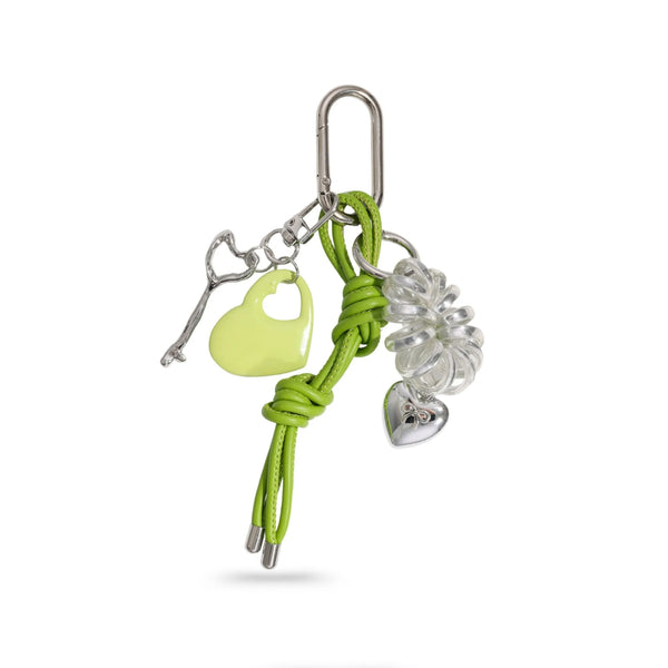 Green Cord Heart Hair Tie Bag Charm