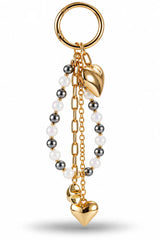 Gold Heart Gray Pearl Bag Charm