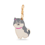 Gray and White Husky Leather Bag Charm