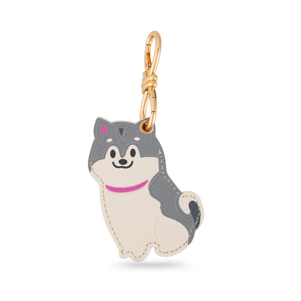 Gray and White Husky Leather Bag Charm