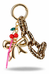Gold Leopard Bow Cherry Bag Charm