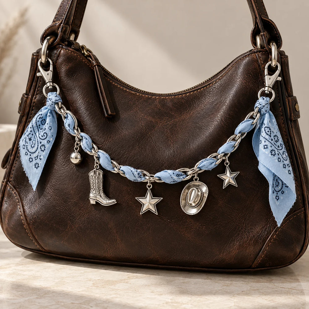 Light Blue Western Bandana Bag Charm Chain