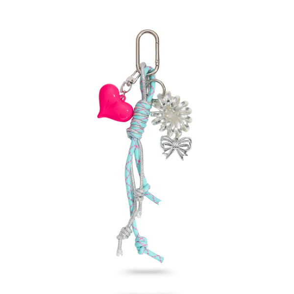 Aqua Blue Heart and Bow Bag Charm