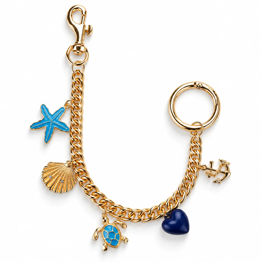 Gold Blue Starfish Sea Turtle Bag Chain