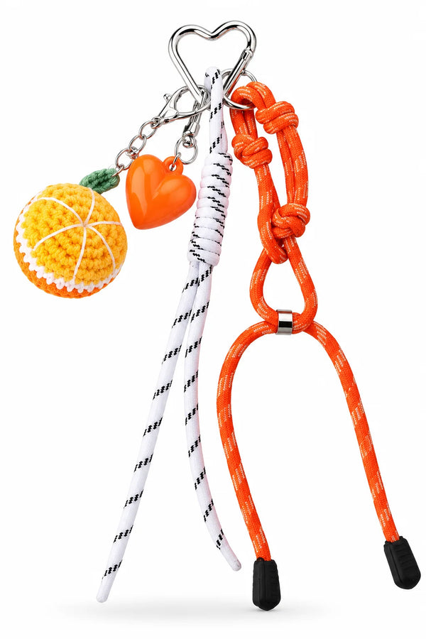 Orange Crochet Ball Heart Bag Charm