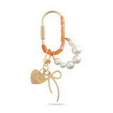 Coral Orange Pearl Bow Heart Bag Charm