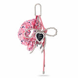 Pink Heart-Print Scrunchie with Silver Heart Charms