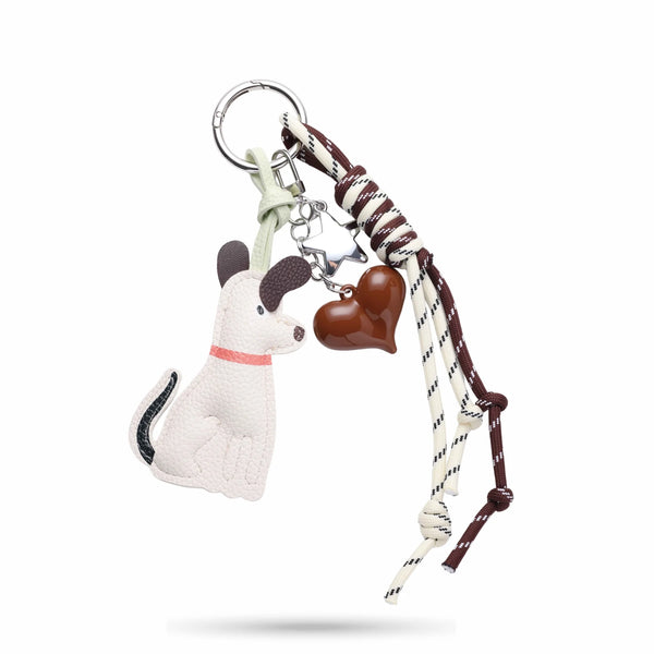 White Dog Heart Bag Charm