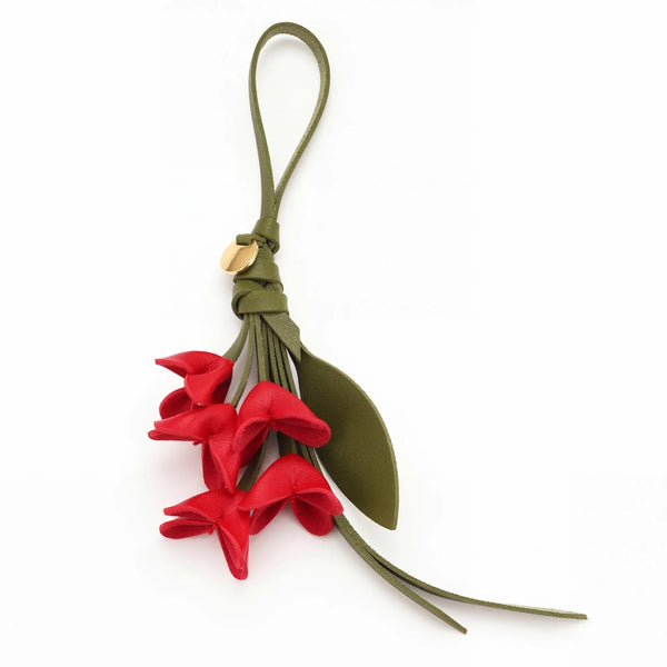 Red Leather Flower Bouquet Bag Charm