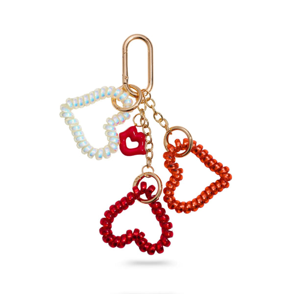 Red, Orange and Iridescent Heart Hair Tie Bag Charm