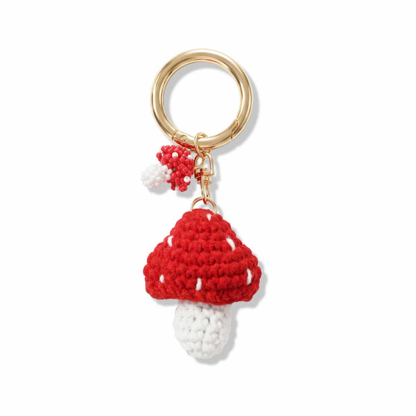 Red and White Crochet Mushroom Bag Charm