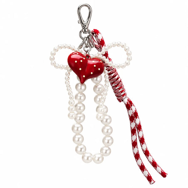 Red Heart Pearl Tassel Bag Charm