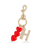Red Heart Triple Charm with Rhinestone Letter H