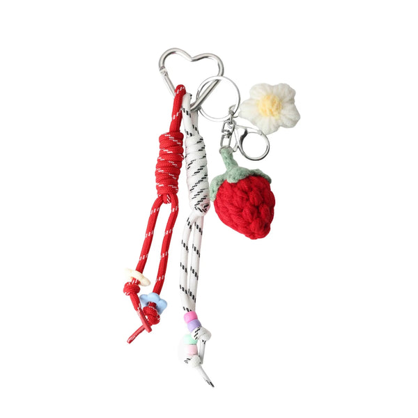 Red Crochet Strawberry Flower Bag Charm
