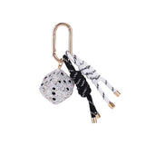 Silver Rhinestone Dice Black White Rope Bag Charm