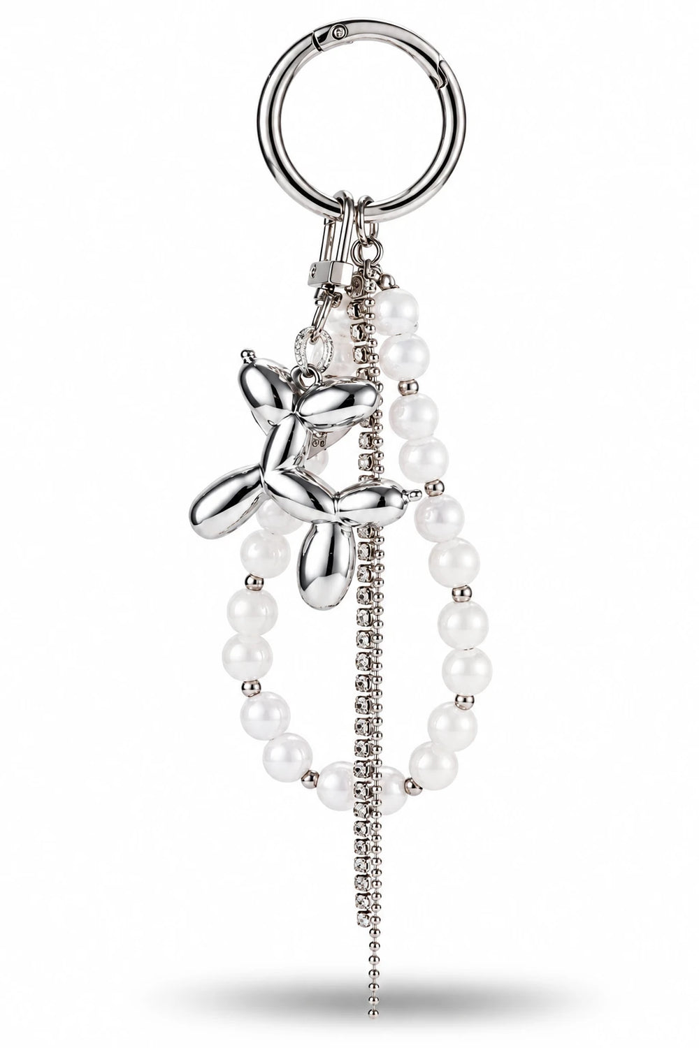 Silver Balloon Dog Pearl Bag Charm