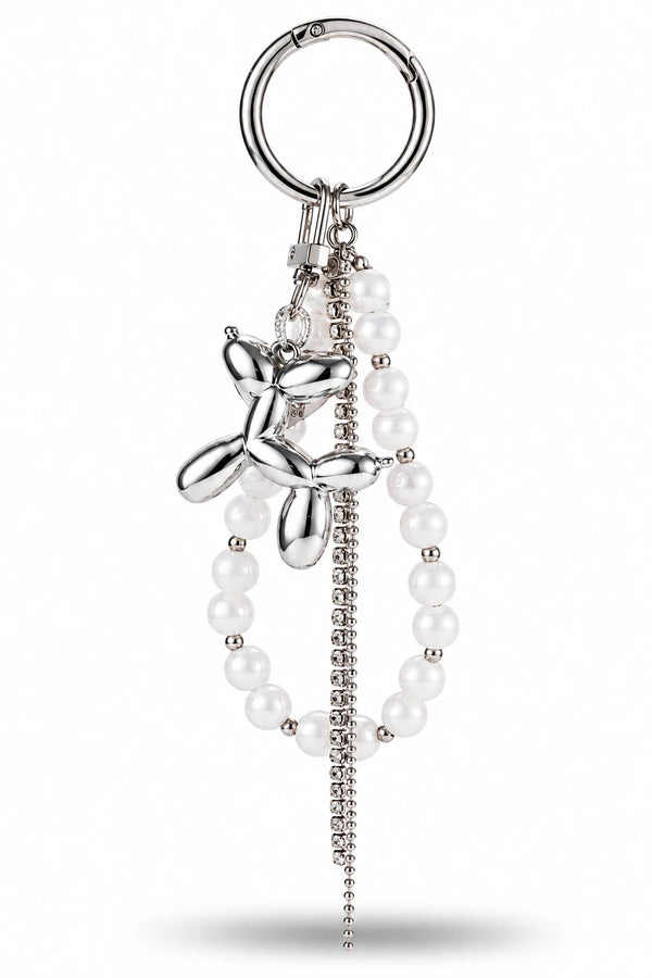 Silver Balloon Dog Pearl Bag Charm