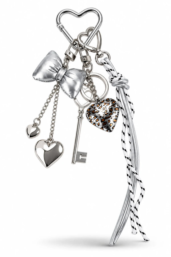 Silver Bow Heart Key Bag Charm