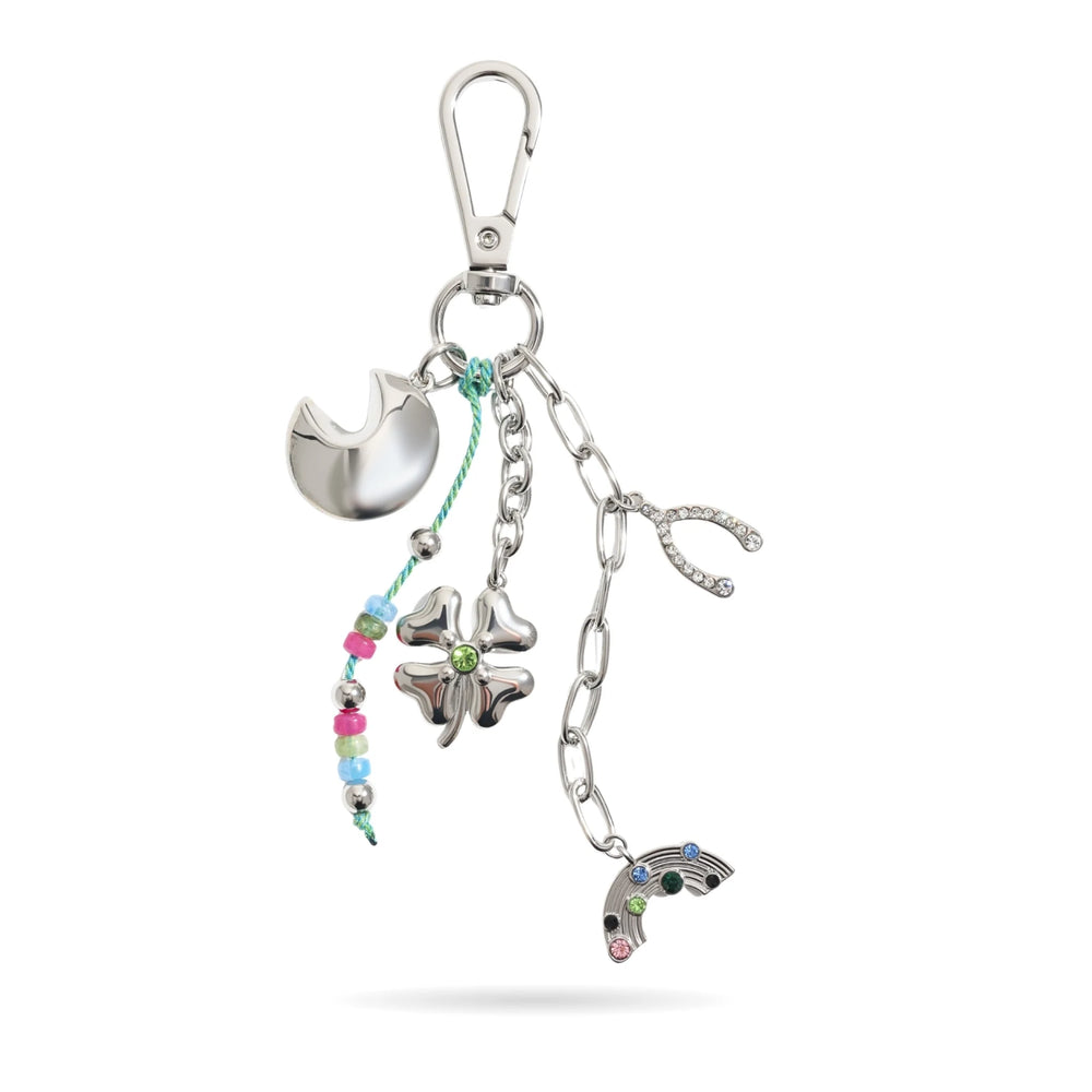 Silver Wishbone Clover Bag Charm