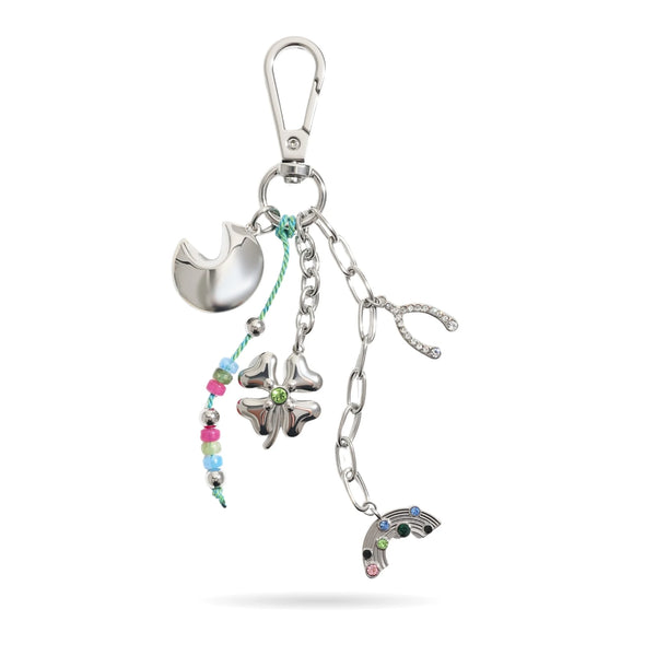 Silver Wishbone Clover Bag Charm