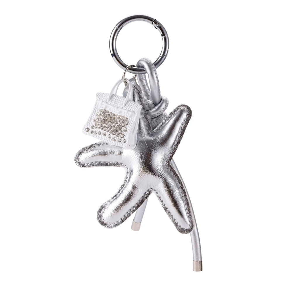 Metallic Silver Starfish Mini Purse Bag Charm