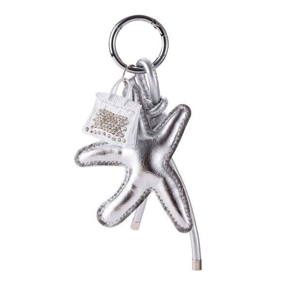 Metallic Silver Starfish Mini Purse Bag Charm