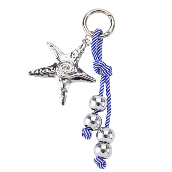 Silver Starfish Beaded Rope Bag Charm