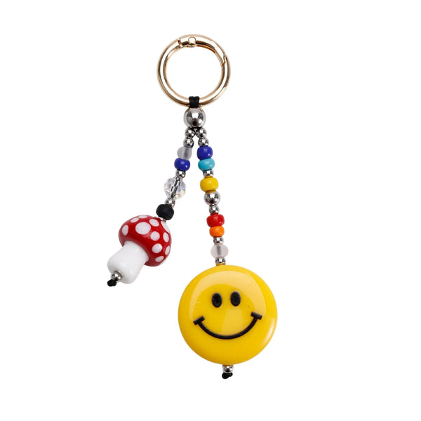 Smiley Face Mushroom Beaded Bag Charm