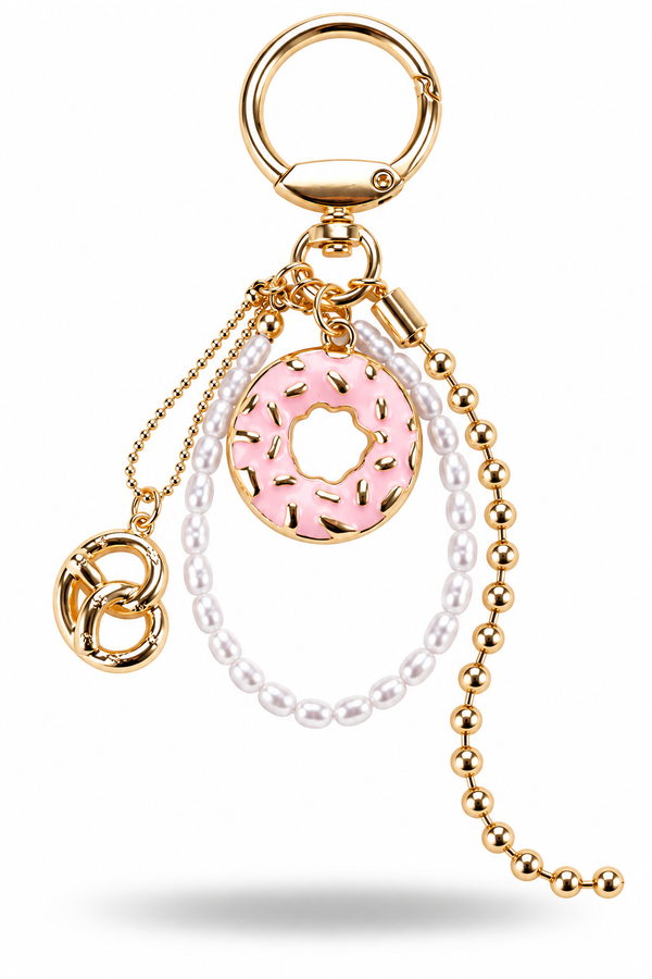 Pink Donut Pearl Beaded Bag Charm