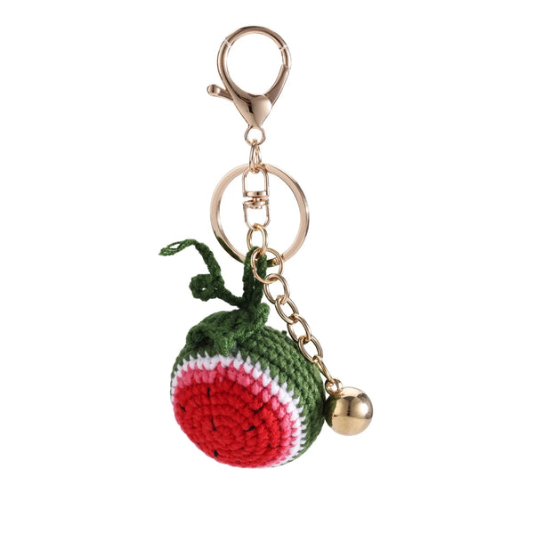 Crochet Watermelon Slice Gold Bell Bag Charm