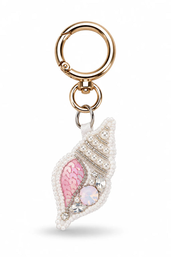 White Pearl Beaded Seashell Bag Charm